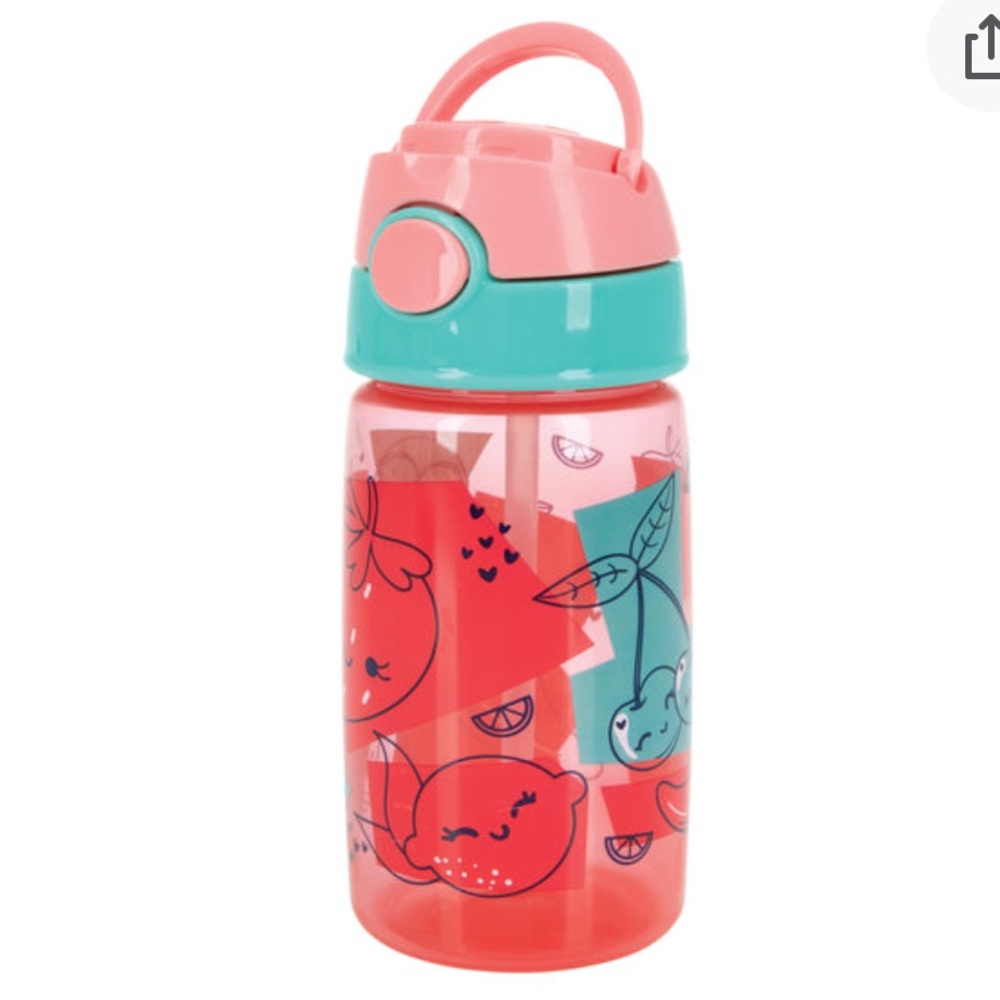 Nuby NWT Kids Fruit Print Pink & Teal Water Bottle - Unbranded